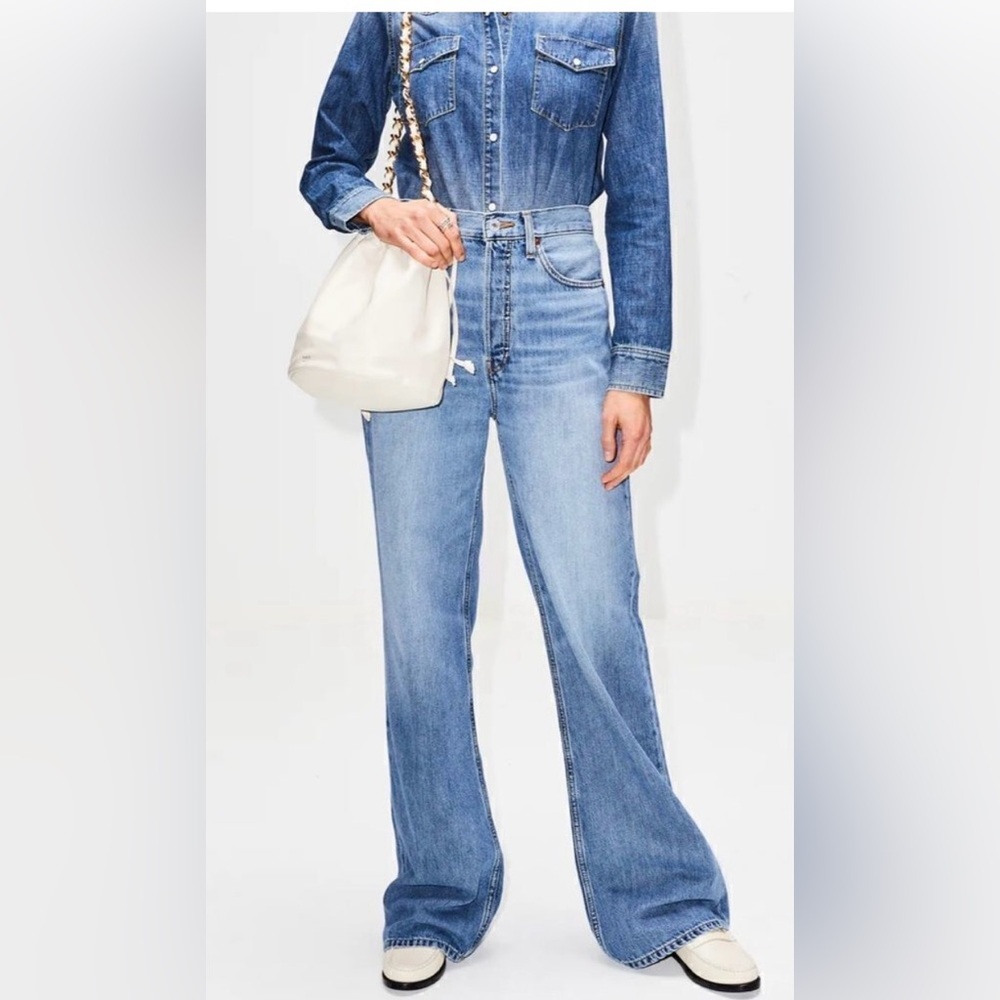 Re/done 70s mid Rise Stove Pipe  wide leg jeans size 28 - Picture 2 of 12